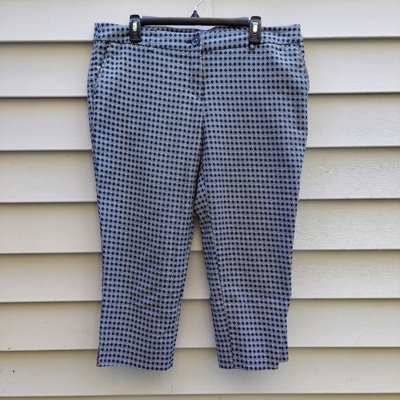Hilary Radley Black Turquoise Print Capri Ankle Stretch Pants Size 16 comfy Gift - Picture 1 of 3